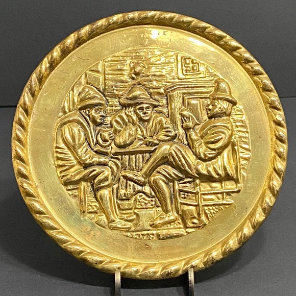 Lot of 3 Vintage PEERAGE England Embossed Brass/Patina Tavern Scene Wall Plates - Picture 5 of 6